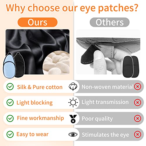 Image of eZAKKA Eye Patches for Adults, Eye Patch for Glasses Silk Patch for Lazy Eye Amblyopia Strabismus and After Surgery (Light Blue+Black)