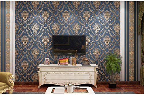 Blooming Wall Vintage French Damasks High Standard Textured Wallpaper Wall Paper for Livingroom Kitchen Bedroom,20.8 In32.8 Ft=57 Sq.ft (Blue Damasks1)
