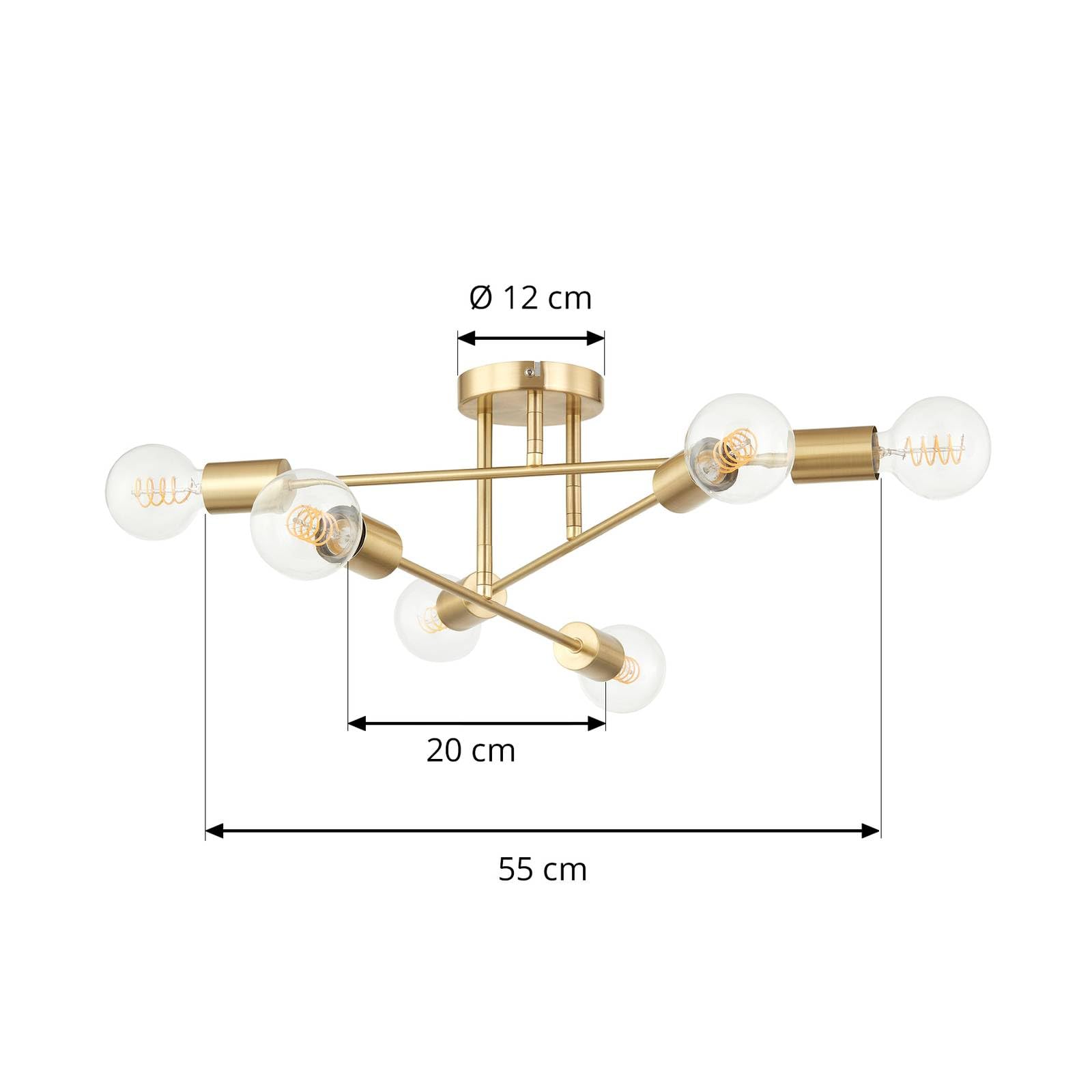Lindby lámpara de techo en oro, plafón | lámpara de salón, e27, 6 bombillas, moderno para comedor, pasillo, dormitorio, sala de estar, salón
