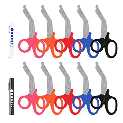 Hilitchi 10 Pcs Pack Assorted Heavy Duty EMT Trauma Shear Scissors with 2 pcs LED Penlight for Nurse Doctor Medical Paramedic Batteries Free Ideal for EMT, Nurse, Medic, Police and Firefighter