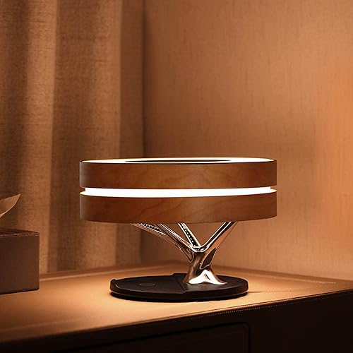 Bonsai - Lámpara de mesa inteligente LED moderna con altavoz Bluetooth TWS integrado y cargador inalámbrico Qi para el hogar y la oficina,