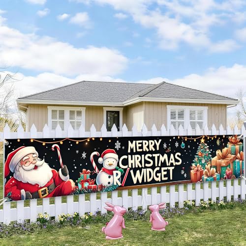 Image of Santa Gift Tree Banner 78.7 x 17.7 Inch Christmas Tree and Presents Scene on Dark Background Holiday Decoration for Yard Garden Fence Porch Patio or Outdoor Display Great for Winter Party Decor