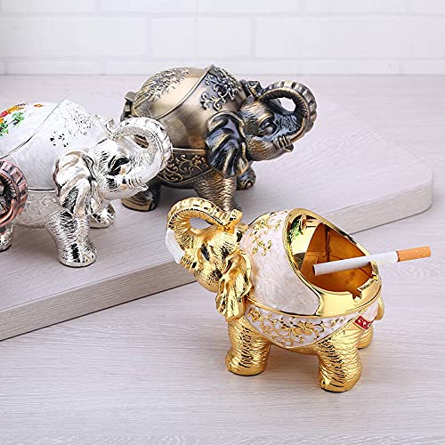Vintage Windproof Ashtray With Lid For Cigarettes, Metal Cigar Smoking Ashtray Holder Decorative Elephant Tobacco Ash Tray For Patio/Outside/Office/Home Decor (Red) #TOP1