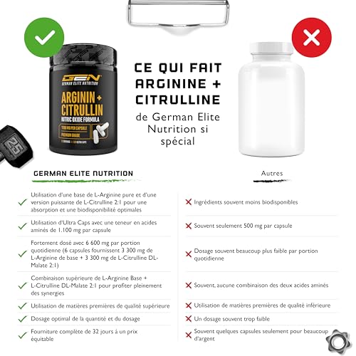 L-Arginine + L-Citrulline - 320 gélules - 1100 mg par gélule - Citrulline + Arginine Base en ratio 1:1 - Acides aminés de qualité supérieure – Image 4