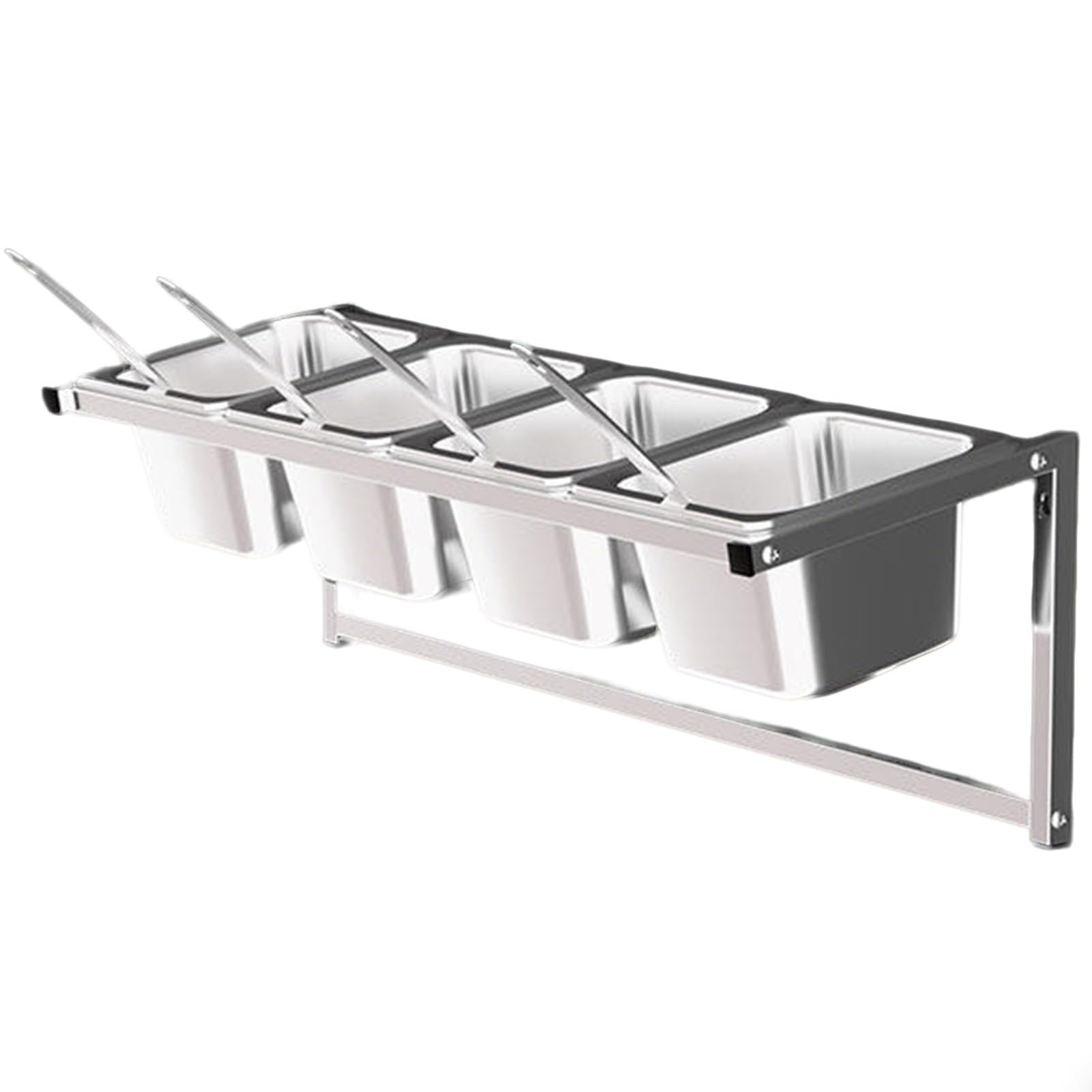 WDSOPK Stainless Steel Spice Rack Set With Pans& Lids& Spoon Wall mounted Seasoning Shelf Restaurant Countertop Holder For Seasoning Sauce Salad Jam Fruits Ingredients 4pcs C (10cm(4in) 4pcs)