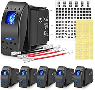 Nilight 6PCS 5PIN SPST Rocker Switches with 6 Sets Jumper Wires Set 20A/12V 10A/24V On/Off Toggle Switches with Night Glow Sticker for Trucks Boats Auto Motorcycles,2 Years Warranty (90131F) , Blue