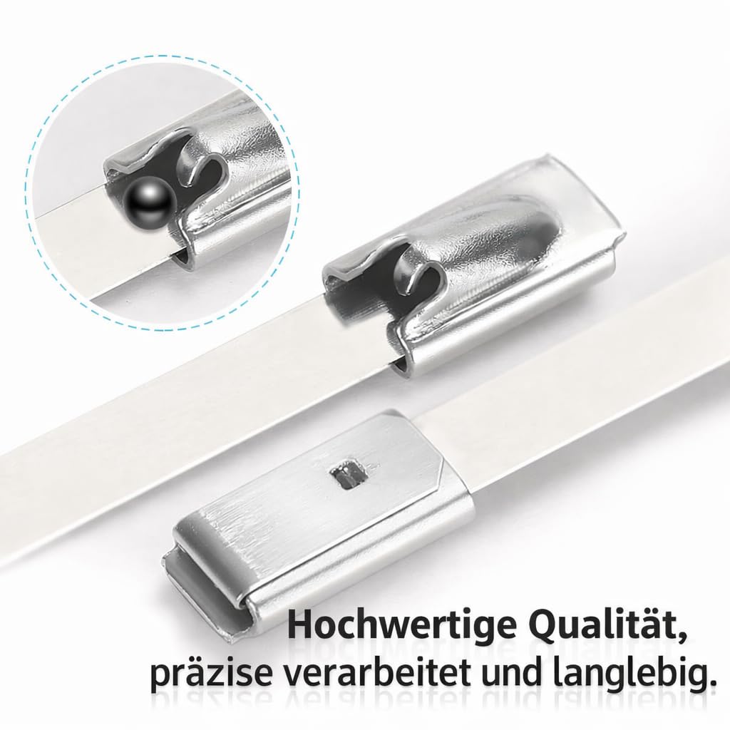 Edelstahl Kabelbinder in 7,9 x 700mm | 100 Stk. - hitzebeständige Metall Kabelbinder bis 500 °C, extrem reißfest, rostfrei für Industrie, Werkstatt, Haus & Garten