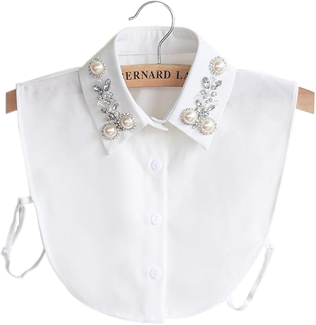 MOTTDAM Detachable Shirt Collar Vintage Elegant Girlss Women's Fake False Faux Collar Cuff Chiffon Choker Half Shirt Blouse Detachable Necklace (White)