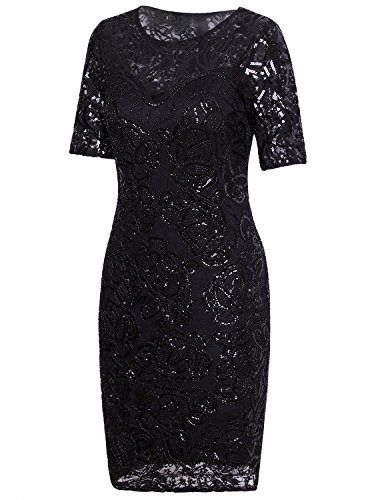 Vijiv Vintage 1920s Gatsby Sequin Beaded Lace Cocktail Party Flapper Dress with Sleeves3
