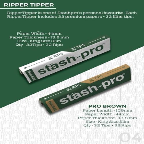 Image of Stash-Pro RipperTipper Brown King Size Smoking Rolling Paper 10 Packs of 32 Leafs with 32 Filter Tips Each