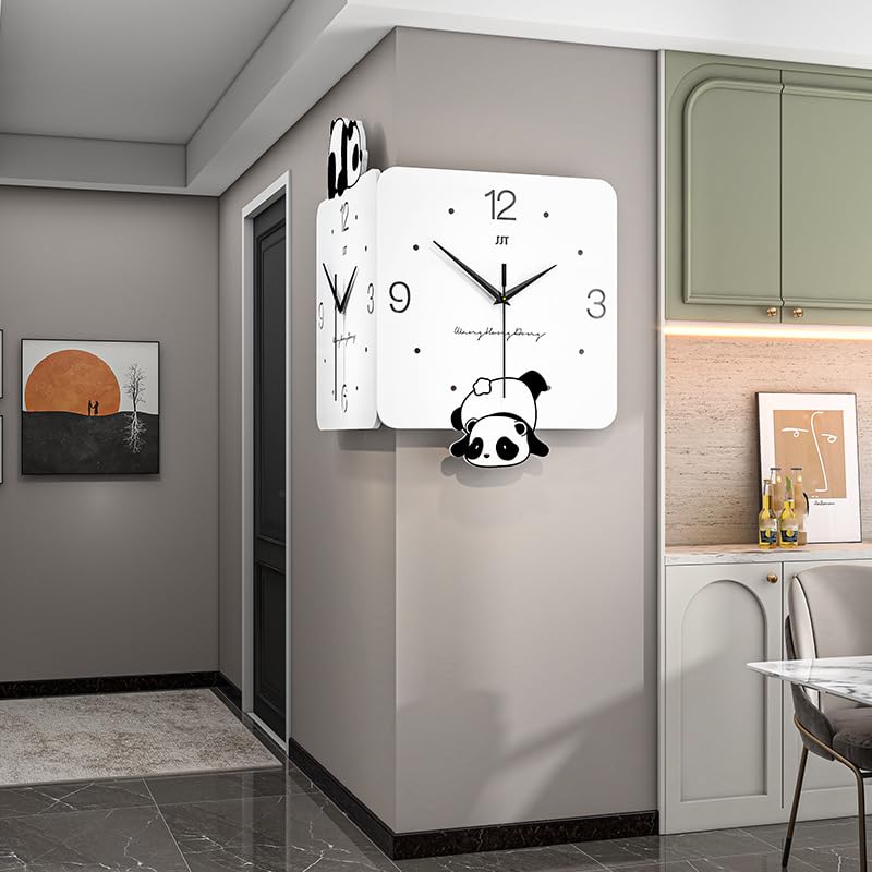 Horloge d'angle moderne double face silencieuse pour cuisine et café