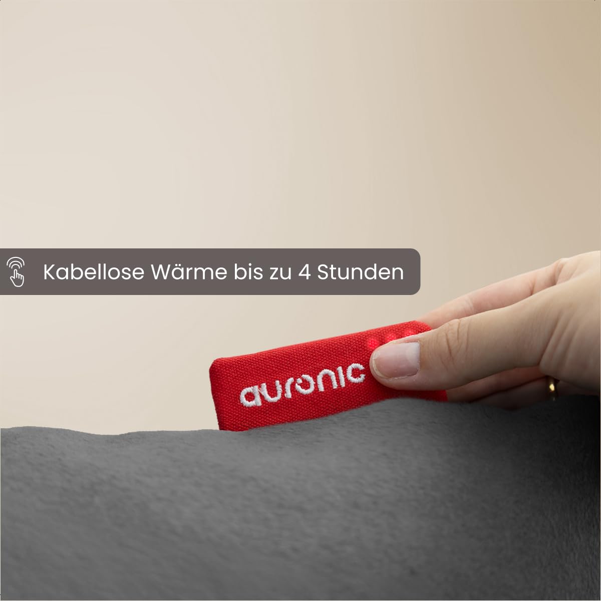 Auronic Heizkissen Kabellos - Wärmekissen mit Akku - Kabelloses Kissen mit Abschaltautomatik - Elektrisches - Beheizbares - Infrarot - Aufladbar - Für Rücken - 45x60cm
