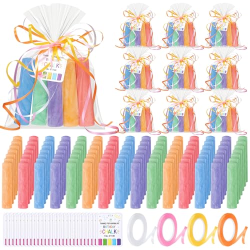 Poola Voidra 24 Set Sidewalk Chalk Birthday Party Favors Include 120 Pcs Washable Jumbo Chalk Bulk Individual Packs with Thank You Tags Ribbons Clear Gift Bag Birthday Goodie Bag Filler for Summer