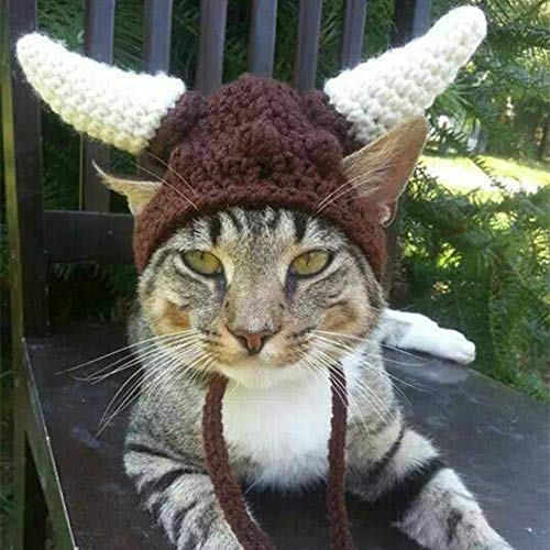 Viking Pirate Horn Cap Pet Wool Crochet Knitted Cat Costume Hat