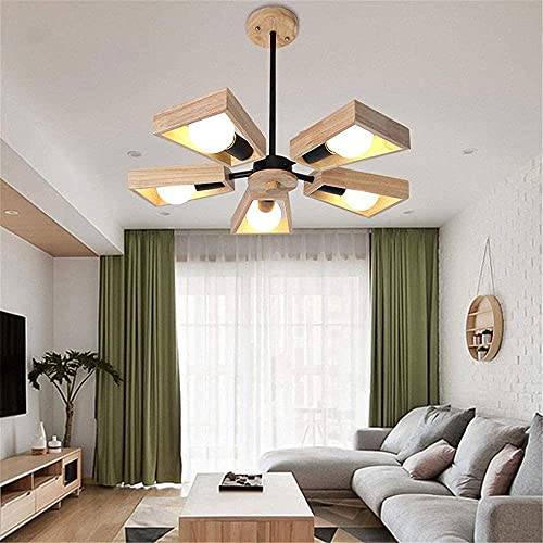 Lámpara de araña nórdica de madera con 5 luces E27 para techo de dormitorio y comedor 3
