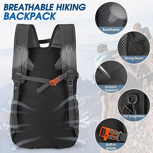 IGOLUMON Wanderrucksack Herren Damen 40L Wasserdichter Rucksack Leicht Faltbarer Reiserucksack Trekkingrucksack mit Reflexstreifen Für Radfahren, Klettern, Bergsteigen und Reisen Sport,Schwarz
