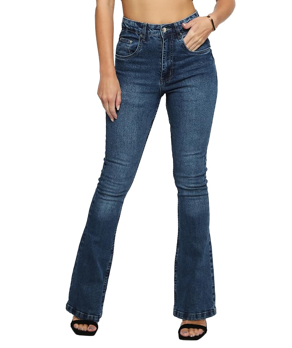 Flared Jeans for Women - High Waisted Flared Jeans with Internal Waist Adjuster & 5 Pocket Design.