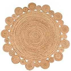 Paco Home Alfombra Redonda Salón Yute Boho Motivo Étnico Moderno Hecha A Mano Natural, tamaño:80 cm Redon, Color:Naturaleza 2