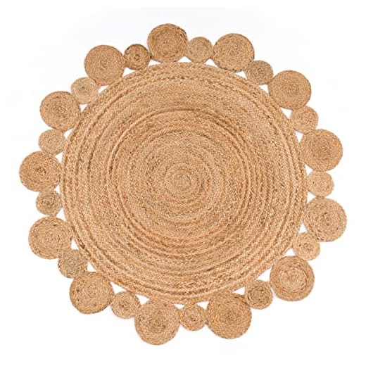 Paco Home Tapis Rond Salon Jute Motif Ethnique Boho Moderne Fait Main Tapis Naturel, Dimension:160 cm Rond, Couleur:Naturelle 2
