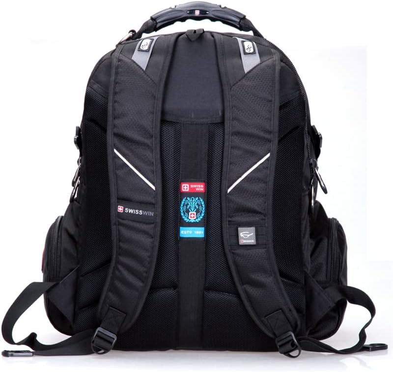 SWISSWIN Swiss Waterproof Business Backpack Travel Backpack College School Backpack Casual Daypack Daily Shoulder Bag SW9801 Black 17 inch Laptop Notebook Backpack for Men Womens Boys Girls …
