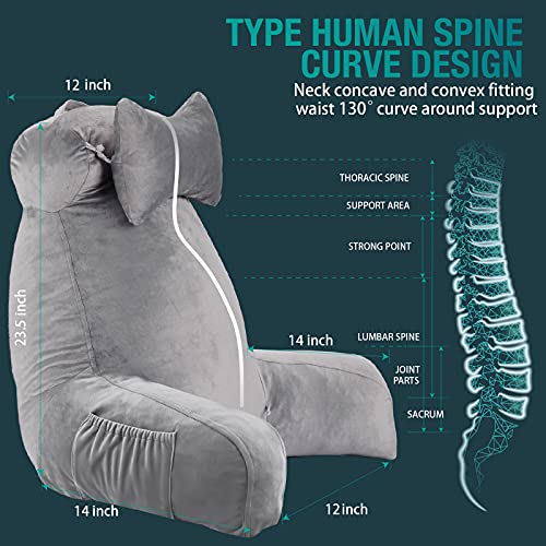 Vekkia Bed Rest Reading & Neck Pillow, Bonus Multifunction Detachable Pillow, Ergonomic Design. Perfect Back Support for Adults Reading/Watching TV/Sitting in Bed - Extra Foams Incl. Large- 23.5' - Image 3