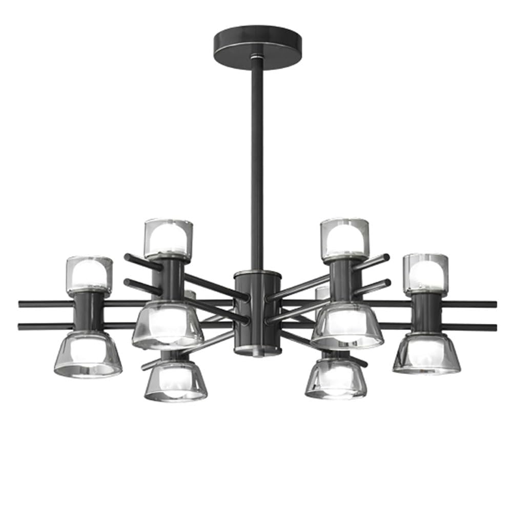 KXEcoLife Italian round glass chandelier, minimalist light luxury full copper for living room dining bedroom lamps and lanterns,Black,12 head