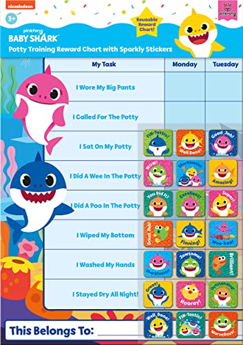 Paper Projects 01.70.30.041 Baby Shark Potty Training Includes 56 Sparkly Stickers | Colourful Chart is Wipe-Clean Blue 29.7cm x 42cm