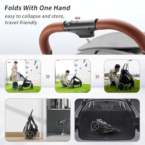 Image of Tinyiota Stroller for Babies,Toddler Strollers with Large UPF 50+ Canopy,Luxury Baby Stroller with Leather Handle & Spacious Seat, One-Hand Foldable Pushchair,Baby Carriage with Lie-Flat Mode(Gray)