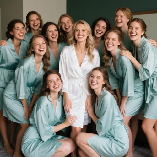 12 Pcs One Size Women’s Short Satin Robes Lightweight Silky Wedding Bridal Party Bride Bridesmaid Bathrobes3