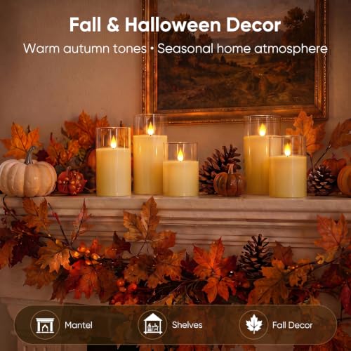 Image of Homemory Ivory Flameless Candles, Battery Operated Acrylic LED Pillar Candles with Remote Timer, Realistic Flickering Fake Candles for Home Decor, Christmas, Wedding, Party, Set of 3