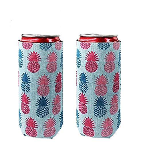 Slim Can Sleeves - Neoprene Bottle Insulator Sleeve Set of 2 Can Beverage Coolers for 12oz Slim Energy Drink Beer Cans (Blue)