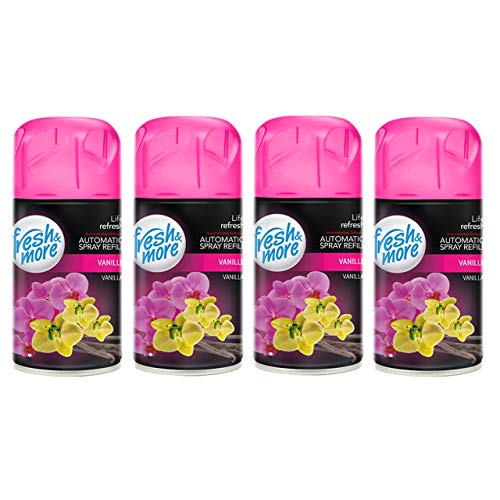 Fresh & More Lufterfrischer Nachfüller 4er Pack 250ml Vanille - Duft Nachfüller kompatibel mit Air Wick Freshmatic, Glade Brise - Duftspray für Geruchsneutralisierung & Frische