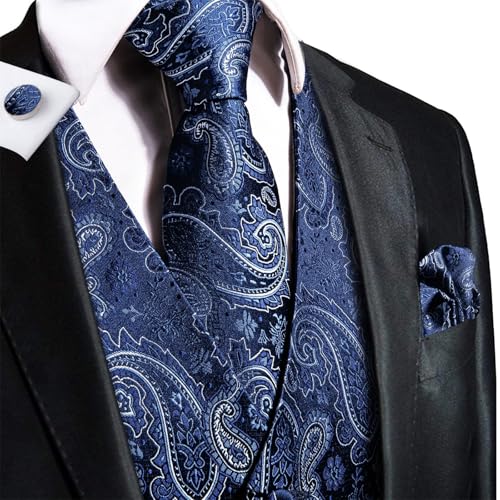 Mens Formal Silk Paisley Vest Waistcoat Tie Handkerchief Cufflinks Set For Suit Wedding Party4