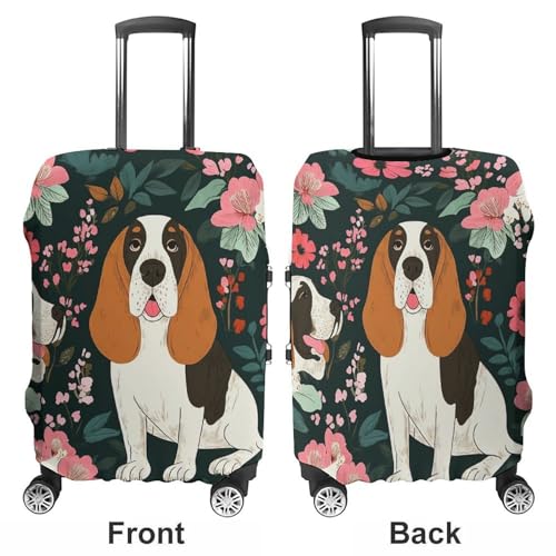 Luggage Covers Protector Suitcase Sleeve Carry On Luggage Cover Crazy Basset Hound Floral Anti Scratch Travel Suitcase Protector3