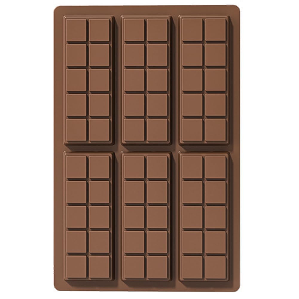 6 Cell 5 Section Silicone Chocolate Mould,Chocolate Bar Non-Stick Moulds for DIY Baking,Reusable Wax Melt Moulds Soap Wax for Energy Bars, Fudge, and Sweets Valentine's Day, Halloween, Christmas