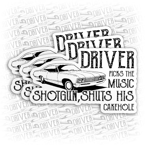 (3Pcs) Driver Picks The Music Shotgun Shuts His Cakehole Sticker Funny Quote for Car Driver Waterproof Vinyl Sticker for Laptop Water Bottle Hard Hat Cup Cars Decals Gift for Her Him Adults 2 Inches