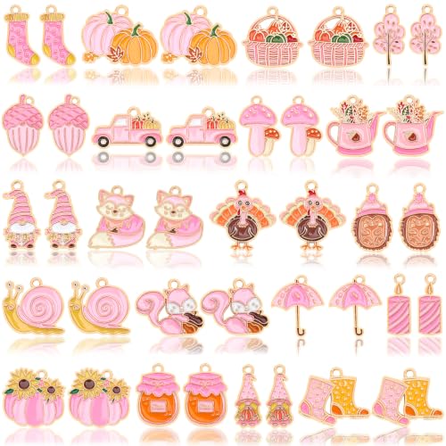 MARFOREVER 40 Pcs/20 Pairs Pink Fall Charms for Jewelry Making