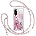 Handykette Hülle für Samsung Galaxy S20 FE/S20 FE 5G, Glitzer Treibsand Necklace Silikon Stoßfest Handyhülle mit Band Transparent Bumper Schutzhülle mit Kordel zum Umhängen, Quicksand Case in Rosa