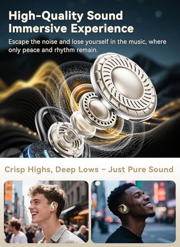 Wireless Earbuds, ENC Noise Cancelling Sport Ear Buds with Multifunctional Touch Screen, Bluetooth 5.4 Headphones, Bass Stereo Sound, 5 EQ Over-Ear Earbuds for Sports/Workout/Gym-Green