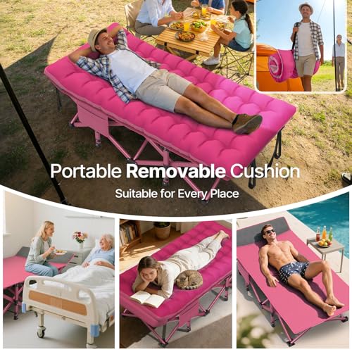 Image of Suteck 32 inch XXL Folding Camping Cot, 900LBS Heavy Duty Sleeping Cots | With Pillow Mattress & Carry Bag, 1200D Double-Layer Oxford Fabric Portable Cot Bed for Adults, Home, Office, Beach & Travel