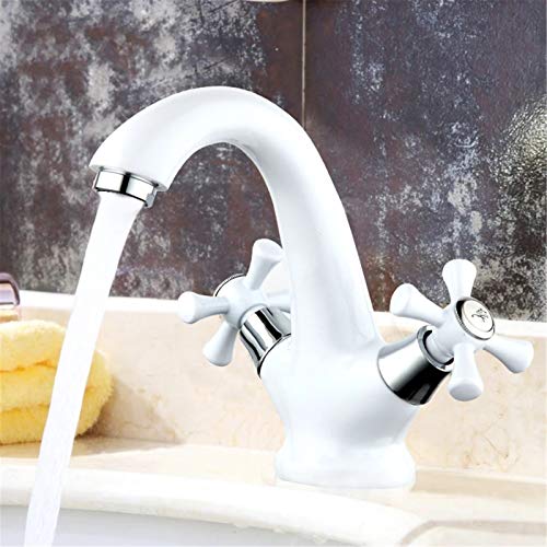 Robinet de lavabo blanc double commande pour eau chaude et froide