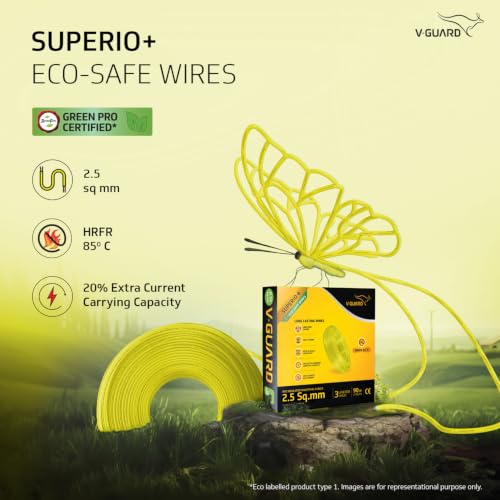 Image of V Guard Superio+ Eco Safe Triple Layered HRFR PVC Wiring Cables (Yellow, 2.5 Sqmm)