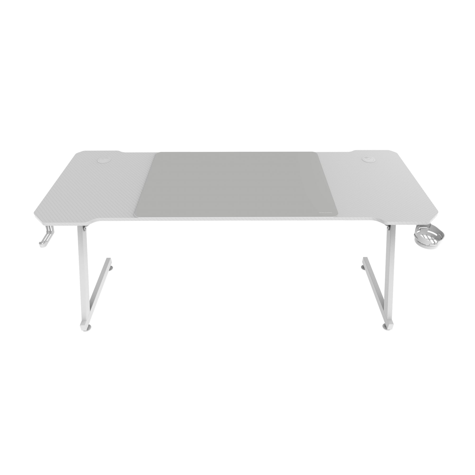 Mars Gaming MGD-X160, Bureau Gaming Ergonomique, Surface en Fibre de Carbone, Structure Métallique, Tapis de Souris XXL, Supports Casque et Boissons, Gestion des Câbles, Bureau Gaming 160x60cm, Blanc