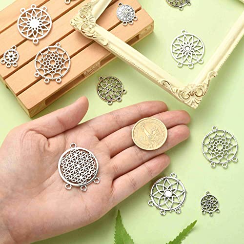 UR URLIFEHALL 100 Pcs 10 Styles Antique Silver Chandelier Charms Flat Round Dream Catcher Charms for DIY Jewellery Crafts Earring Making - Image 3