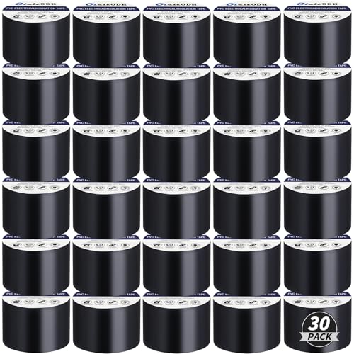 Image of Oleitodh 30 Rolls Black Electrical Tape Bulk 2 Inch x 66ft, Waterproof Vinyl Electric Tape High Temp Insulation Tape for Electrical Protection Home Outdoor Electric Insulating Wire Wrapping
