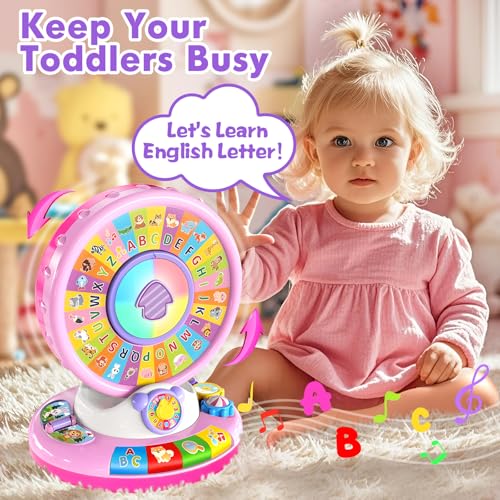 Image of Toys for 1 2 3 Year Old Girls, Spin & Sing ABC Alphabet Learning Zoo with Lights & Sounds, Musical Educational Toy for Toddler 1-3, Christmas 1st Birthday Gifts for Baby Kids Age 12-18 Months+