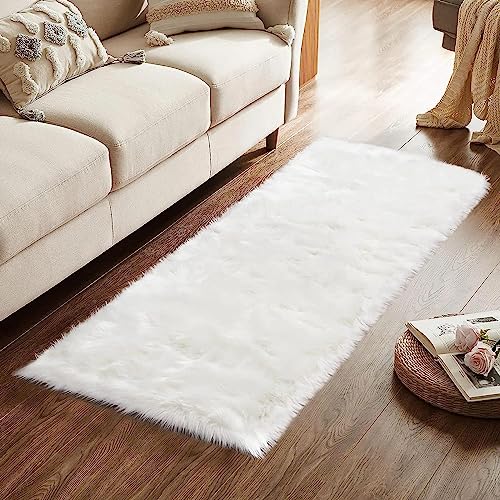 JXLOULAN Faux Lammfell Schaffell Teppich Weiß 75x120 cm, Longhair Fell Flauschiger Teppiche Wohnzimmer Schlafzimmer Kinderzimmer Deko Weicher