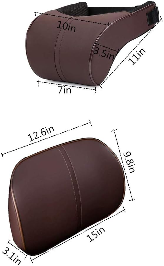 ZLOHPAE Car seat Lumbar Support Pillow and car Neck Support Pillow kit, Soft Leather Surface and high-Density Memory Foam are Ergonomic car seat Pillows (Brown) - Image 7