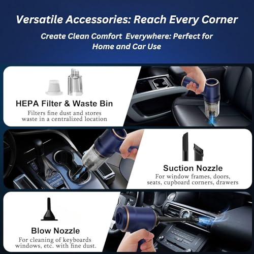 Image of [𝟏𝟓 𝐘𝐄𝐀𝐑𝐒 𝐖𝐀𝐑𝐑𝐀𝐍𝐓𝐘 3 in 1 Portable Wireless Vacuum Cleaner with Blower | Rechargeable Mini Cleaning Machine for Car, Home & Office | Powerful Suction & Lightweight Design