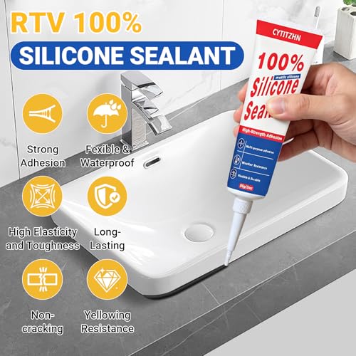 No Caulking Gun Needed – Silicone Sealant, 100% Waterproof & Flexible, High-Strength, Weather Resistant, Multipurpose for Auto/Home/Kitchen/Bath/Window – Crack Proof – 3oz (85g) by CYTITZHN - Used condition - Image 2